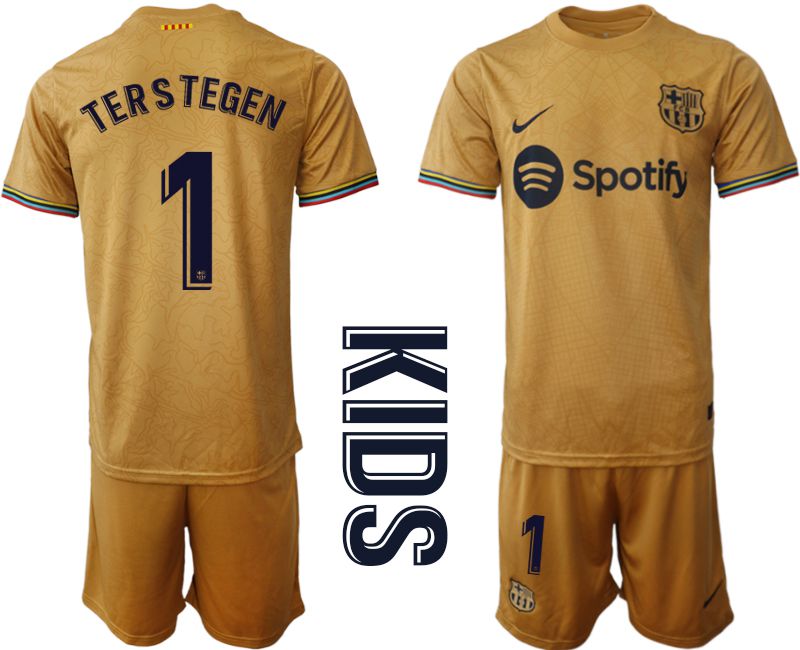 Youth 2022-2023 Club Barcelona away yellow #1 Soccer Jersey